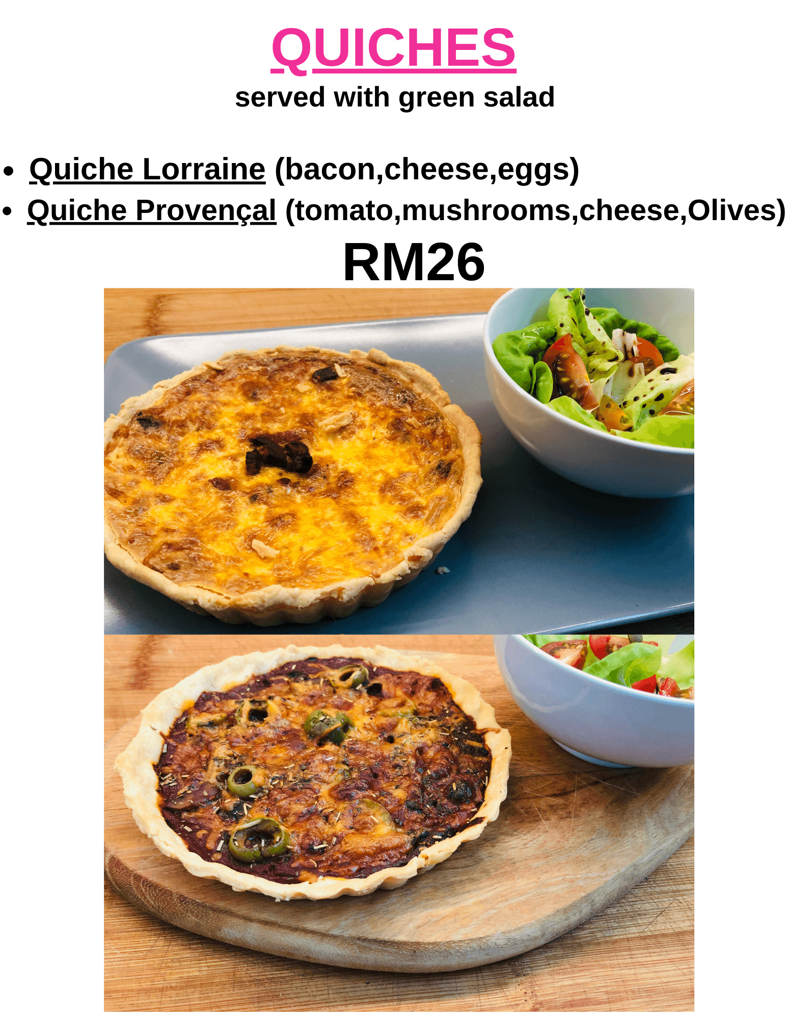 Variety of freshly baked quiches with different fillings