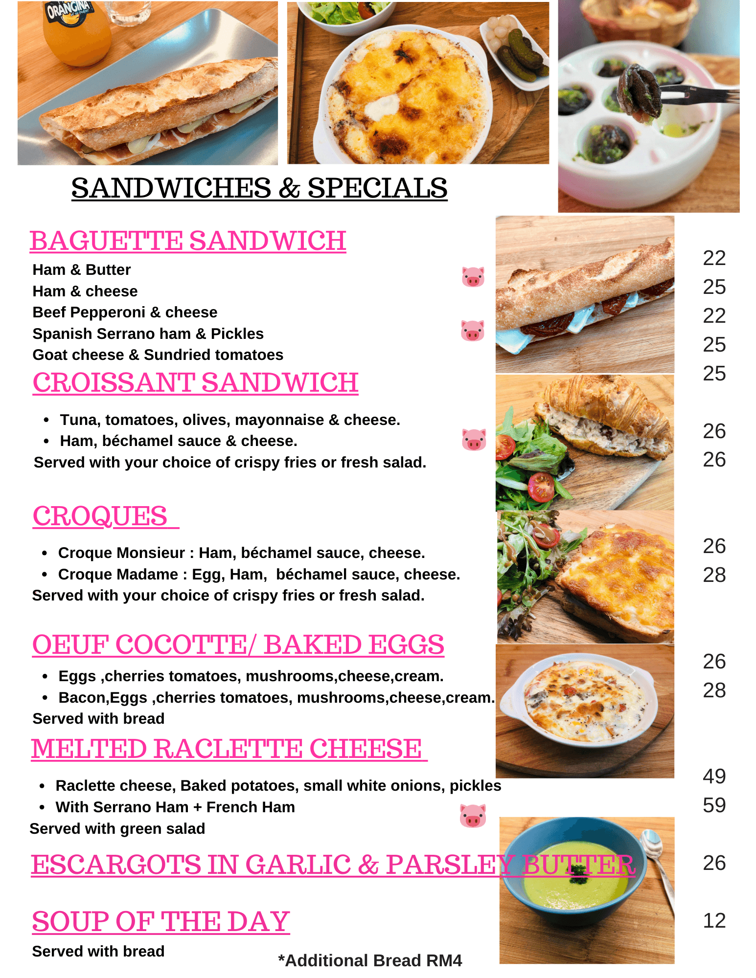 Selection of French-style sandwiches with fresh ingredients