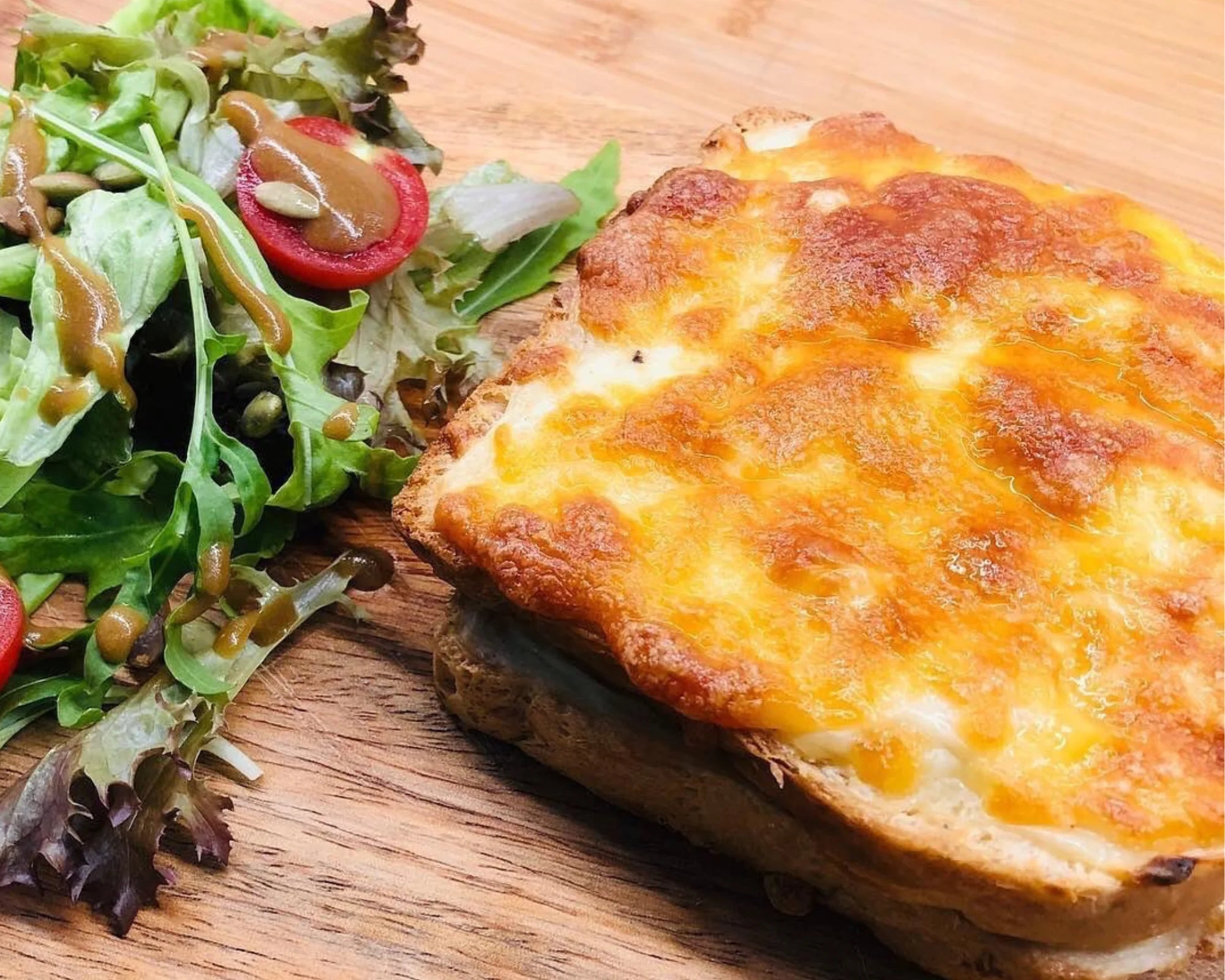 Traditional Croque Monsieur with ham, cheese, and béchamel sauce